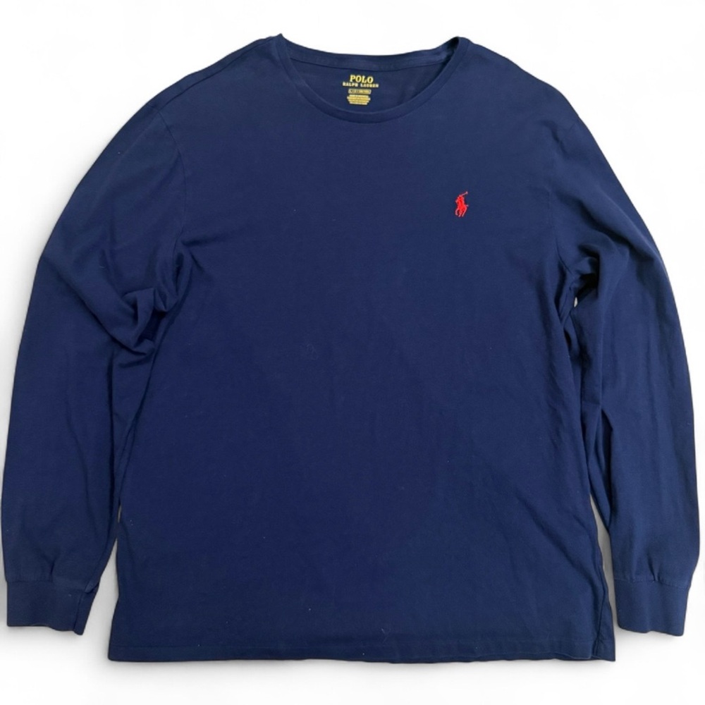 Vintage Navy Polo Ralph Lauren Long Sleeve Tee | Size L | Washed Indigo